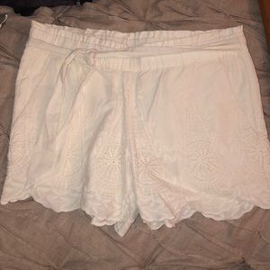 White lace eyelet laser cut dress shorts